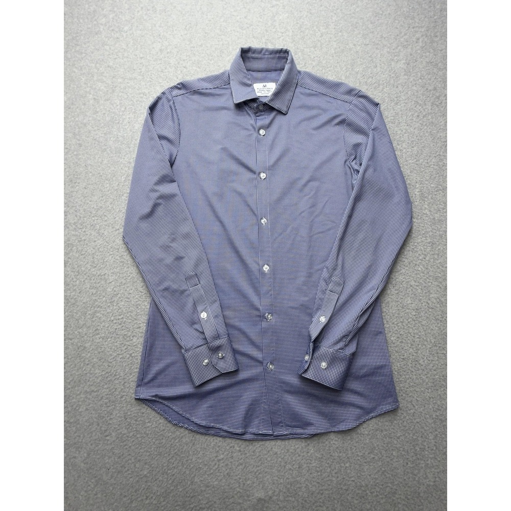 Mizzen+Main Shirt Mens Medium Tall Blue Gingham Trim Fit Stretch Made USA